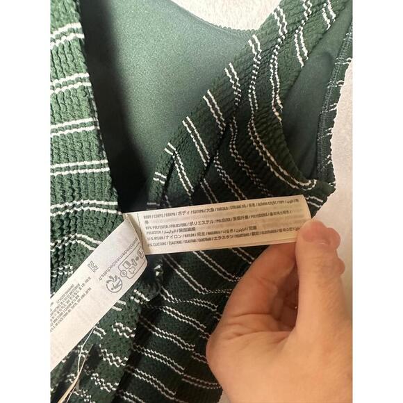 Abercrombie & Fitch 90s Scoopneck Cheeky One-Piece Swimsuit Green Striped L - Picture 5 of 5
